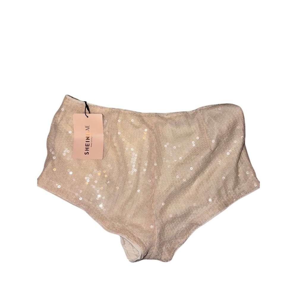 SHEIN BAE Champagne Gold Sequin High Waisted Shorts Hot Pants Festival NWT Small